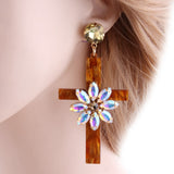 Floral cross earrings Brown nz
