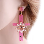 Floral cross earrings Cor de rosa nz