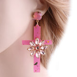 Floral cross earrings Cor de rosa nz