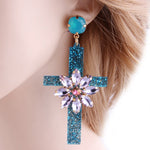Floral cross earrings Dark blue nz