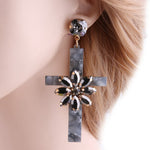 Floral cross earrings Dark grey nz
