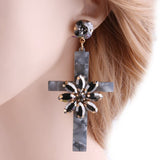 Floral cross earrings Dark grey nz
