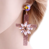 Floral cross earrings Dark pink nz