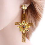 Floral cross earrings Gold nz