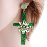 Floral cross earrings Green nz