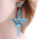 Floral cross earrings Light blue nz
