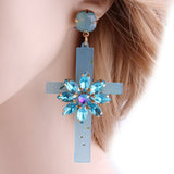 Floral cross earrings Light blue nz