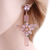 Floral cross earrings Pink nz