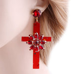 Floral cross earrings Red nz