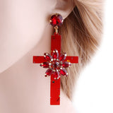 Floral cross earrings Red nz