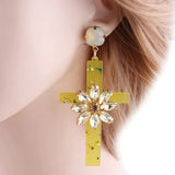 Floral cross earrings Yellow nz