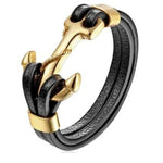 Gold anchor leather bracelet Black nz