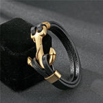 Gold anchor leather bracelet Black nz
