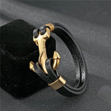 Gold anchor leather bracelet Black nz