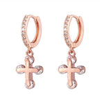 Gold cross earrings cubic zirconia Pink nz