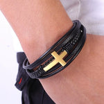 Gold cross leather bracelet nz