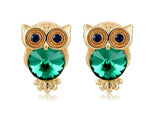 Gold owl earrings with green crystal nz