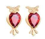 Gold owl earrings with ruby crystal nz