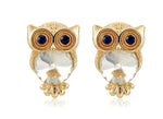 Gold owl earrings with white crystals nz