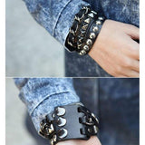 Gothic leather bracelet Black nz