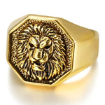 Hexagon lion signet ring 7 (54.4 mm) / Gold nz