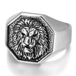 Hexagon lion signet ring 7 (54.4 mm) / Silver nz