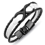 Infinity braided leather bracelet Black and white silver nz