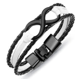 Infinity braided leather bracelet Black and white silver nz