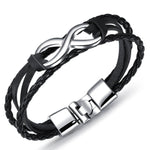 Infinity braided leather bracelet Black silver nz