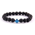 Lava stone bracelet with cross Blue nz