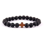 Lava stone bracelet with cross Brown nz