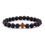 Lava stone bracelet with cross Brown nz