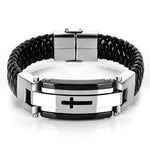 Leather and stainless steel cross bracelet nz
