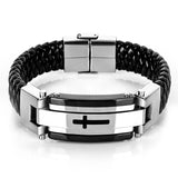Leather and stainless steel cross bracelet nz