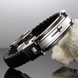 Leather and stainless steel cross bracelet nz