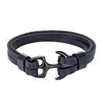 Leather bracelet metallic anchor Black / 19CM nz