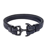 Leather bracelet metallic anchor Black / 19CM nz