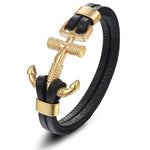 Leather bracelet with gold anchor Black nz