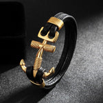 Leather bracelet with gold anchor Black nz