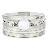 Leather bracelet with white pearl One size fits all nz