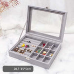 Luxury Velvet Jewellery Box 9 Grid - Grey nz