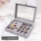 Luxury Velvet Jewellery Box 9 Grid - Grey nz