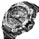 Men’s dual time 80s watch Black Silver nz