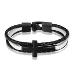 Men’s silver cross bracelet Black and white / 21 cm nz