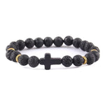 Minimalist cross bracelet Black/gold lava stone nz