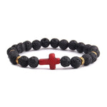 Minimalist cross bracelet Black/red cross/gold lava stone nz