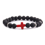 Minimalist cross bracelet Black/red cross/silver lava stone nz