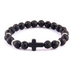 Minimalist cross bracelet Black/silver lava stone nz