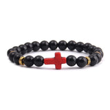Minimalist cross bracelet Glossy black/crossed red/gold nz