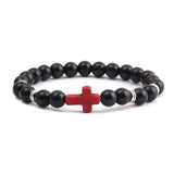 Minimalist cross bracelet Glossy black/Red cross/Silver nz